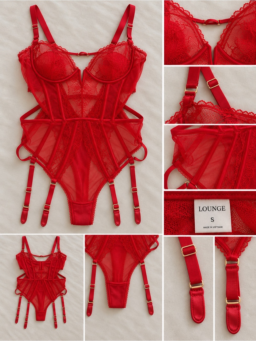Red Lace Bodysuit with Garter Straps